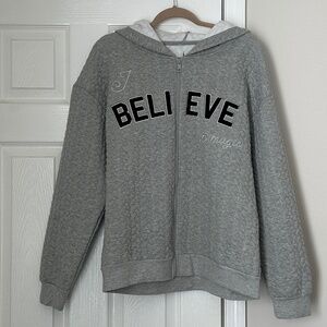 Disney Parks Women's Large Gray Quilted Believe Magic Full Zip Hoodie Sweatshirt